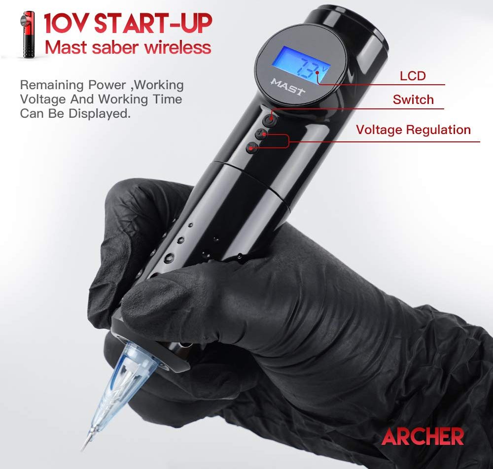 
Mast Archer Wireless Tattoo Machine Rotary Pen Style Supply Coreless Motor 2,000mAh Battery Power (3.5mm Stroke Black)