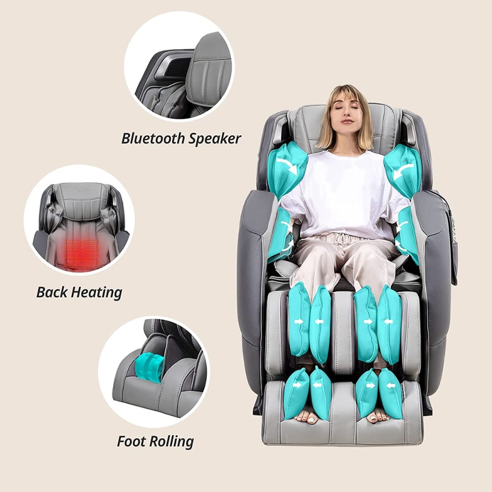 MYNTA 3D Massage Chair, Full Body Massage Chair Recliner with Zero Gravity, Body Scan, Thai Stretch, Heat, Airbags, Bluetooth Speaker, Fully Assembled, MC2100 (Grey)