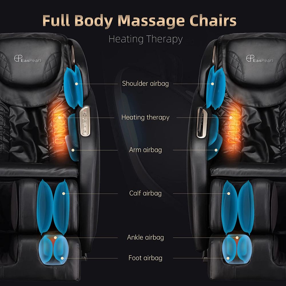 EASPEARL Massage Chair Full Body,Zero Gravity Recliner with Anion,SL Track,Shortcut Key,Thai Stretch,Bluetooth,Heated,Body Scan,Ambient Light,Shiatsu Massage Chair (Black)