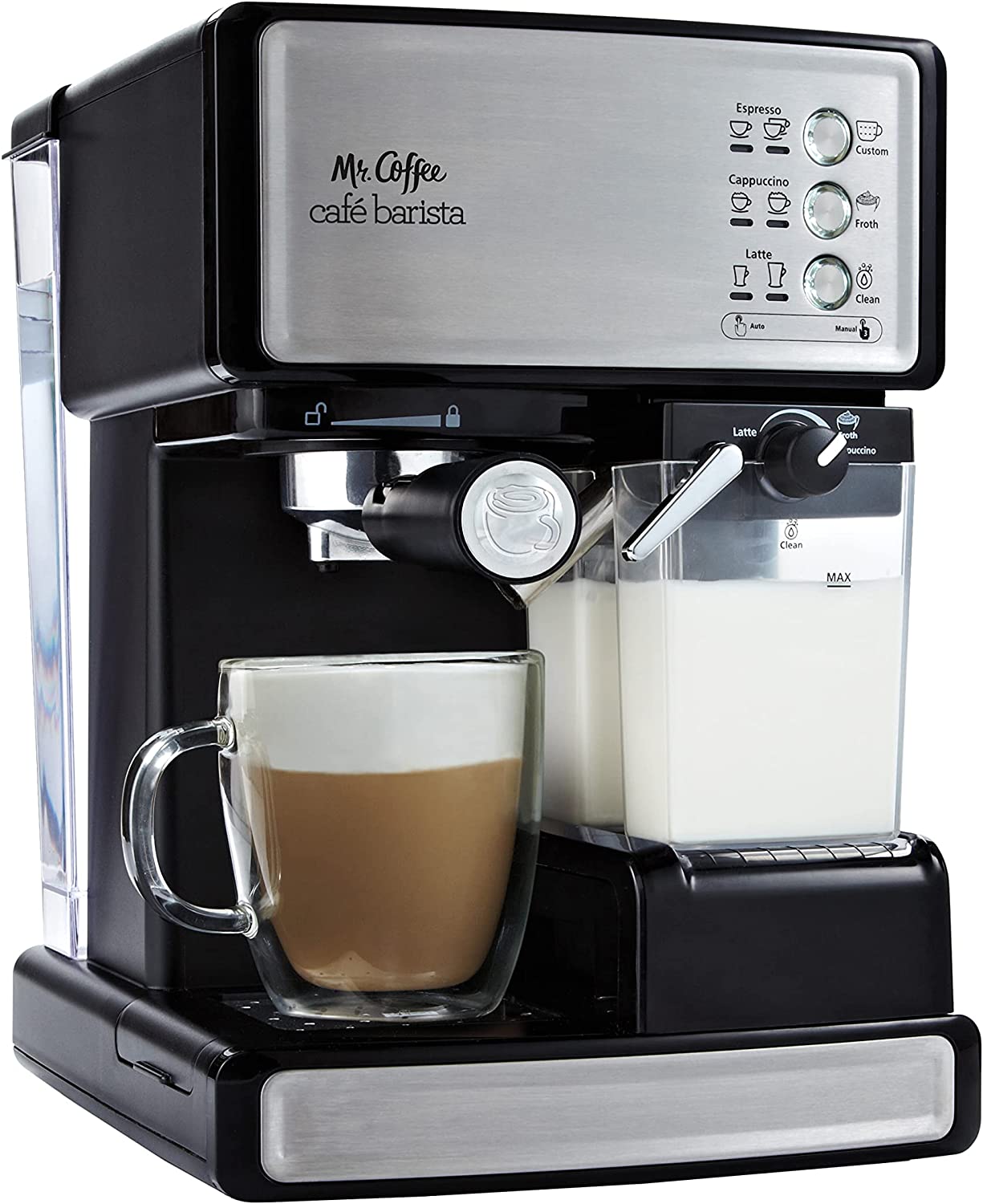 
Mr. Coffee Espresso and Cappuccino Machine, Programmable Coffee Maker with Automatic Milk Frother and 15-Bar Pump, Stainless Steel, Best Espresso Machines Under $200,