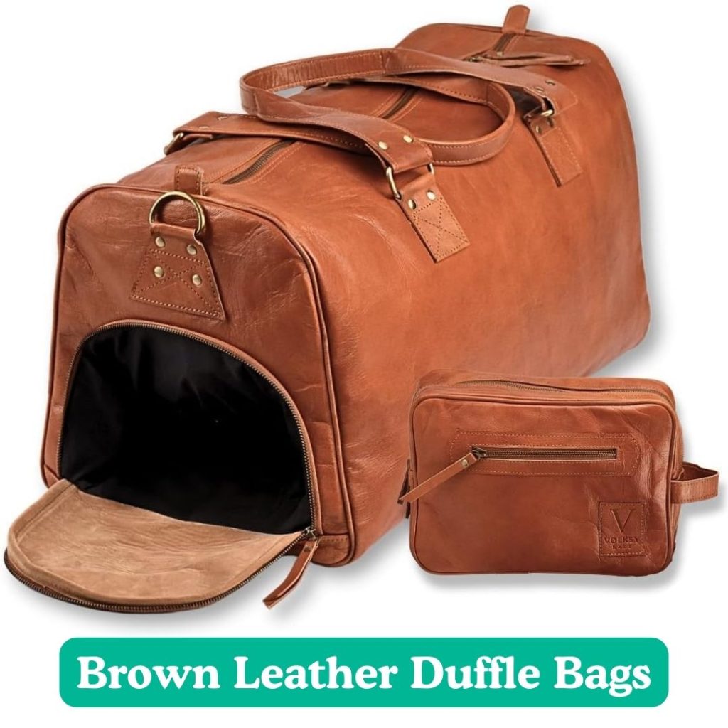 Brown Leather Duffle Bags with Free Toiletry Bags for Men & Women's Travel, best fold-up bags, best fold-up bags for traveling 