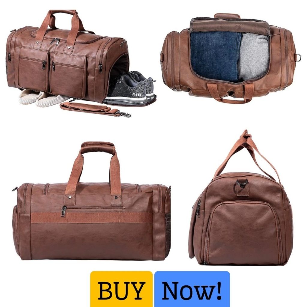 Leather Travel Bag with Shoe Pouch 