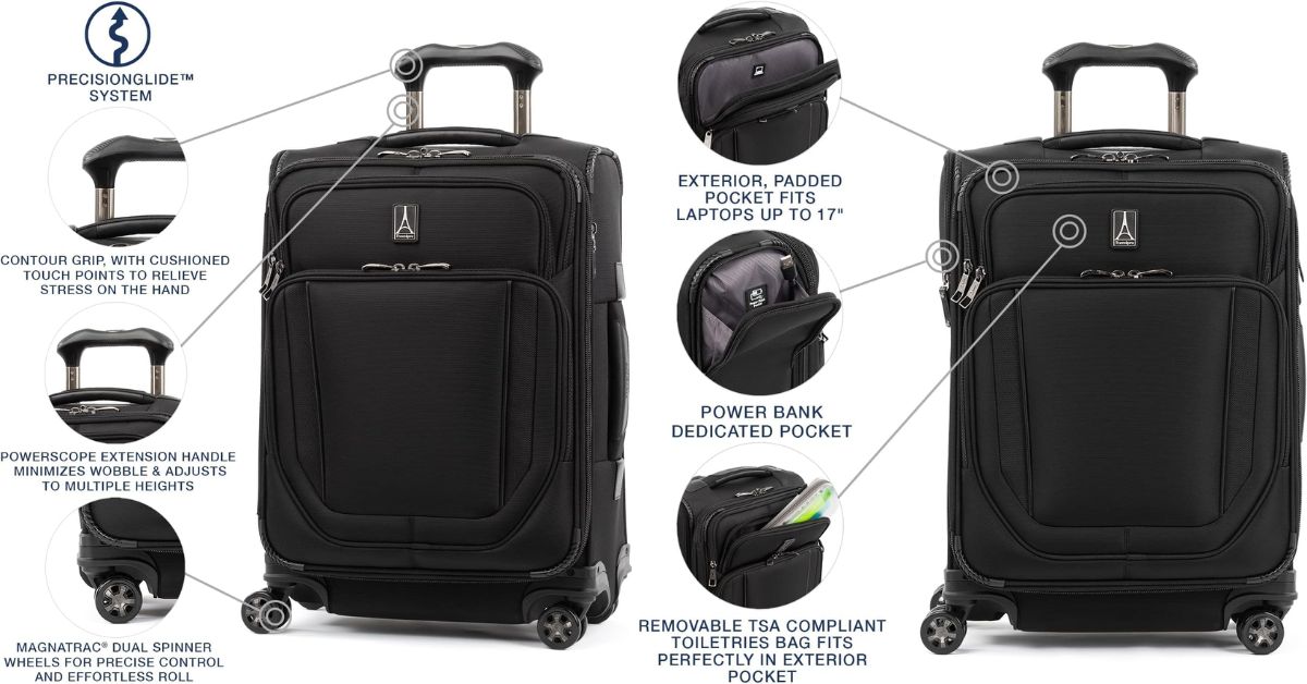 Travelpro Crew Versapack Softside Expandable 8 Spinner Wheel Carry-On Luggage - Exceptional Choice for Best 22 x 14 x 9 Carry-On Luggage. Versatile, Expandable, and Equipped with 8 Smooth-Spinning Wheels for Effortless Travel,
