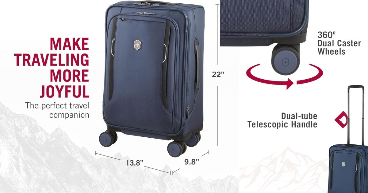 "Victorinox WT 6.0 Softside Spinner Luggage in Blue, Expandable Carry-On (22 x 14 x 9 inches) - Ideal Frequent Flyer Travel Companion, Best 22 x 14 x 9 Carry-On Luggage with Durable Design and Convenient Features."